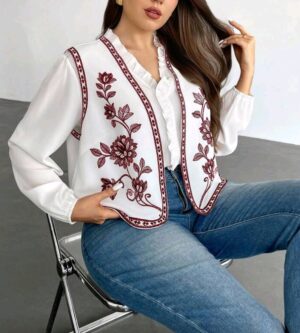 Chaleco blanco con diseño bordó 3 XL