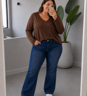 Blusa cuello V marrón
