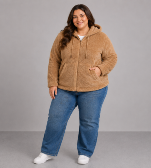 Campera teddy marrón con capucha