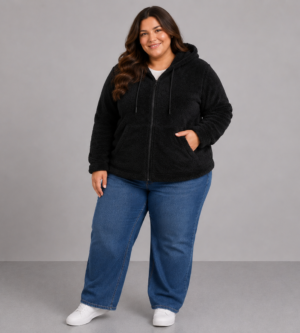 Campera teddy negra con capucha