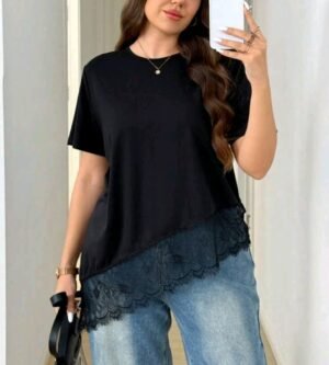Blusa negra asimétrica con encaje 3 XL y 4 XL